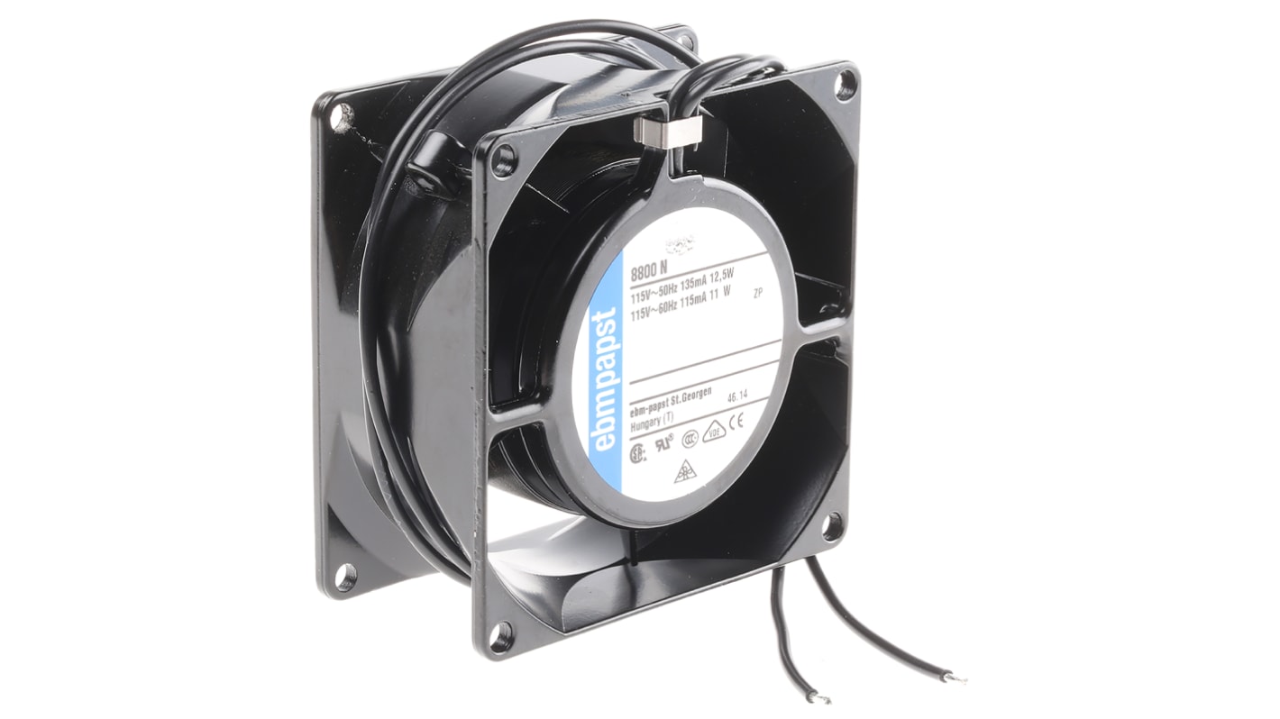 ebm-papst 8000 N Series Axial Fan, 115 V ac, AC Operation, 47m³/h, 11W, 80 x 80 x 38mm