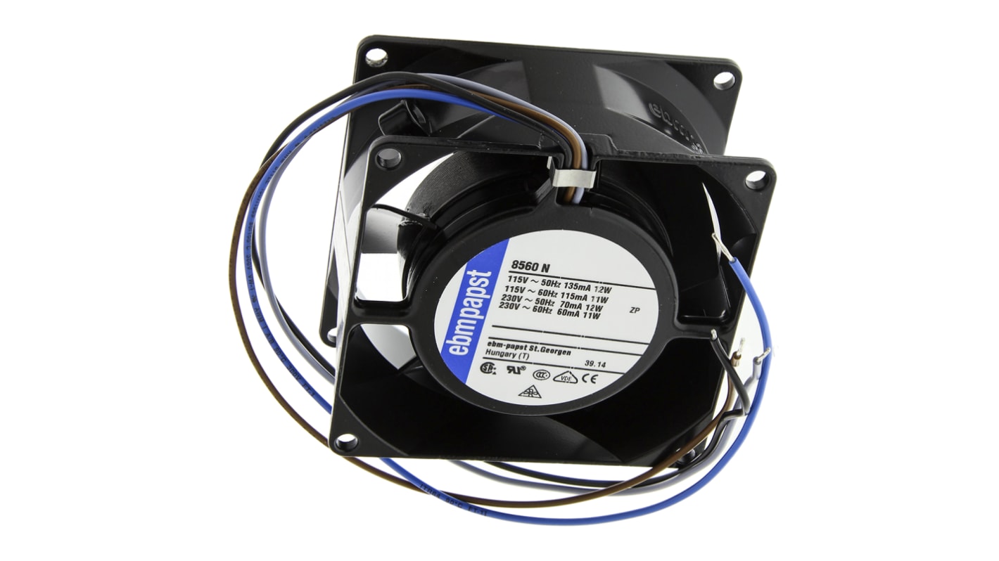 ebm-papst 8000 N Series Axial Fan, 115 V ac, 230 V ac, AC Operation, 47m³/h, 12W, 80 x 80 x 38mm