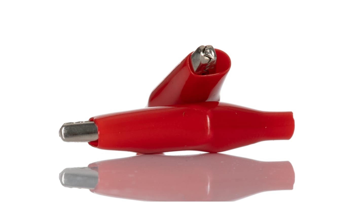 RS PRO Vernickelte 8mm Krokodilklemme, Rot PVC isoliert, 5A