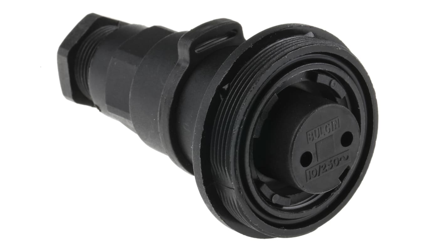 Conector circular Bulgin hembra serie Standard Buccaneer de 2 vías hembra, tamaño carcasa 38, En línea, IP68