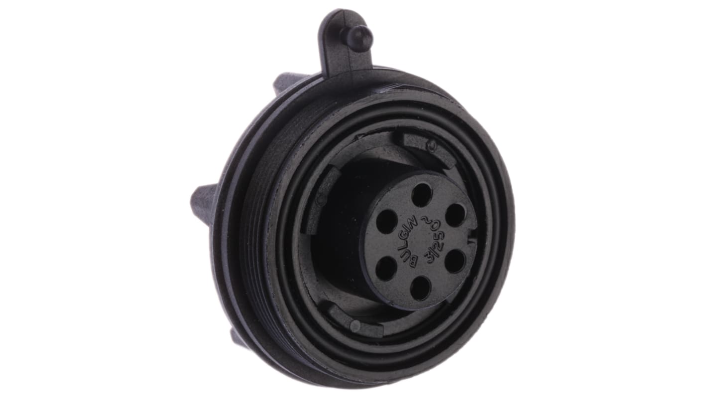 Conector circular Bulgin hembra serie Standard Buccaneer de 6 vías hembra, tamaño carcasa 38, Montaje en Panel, IP68