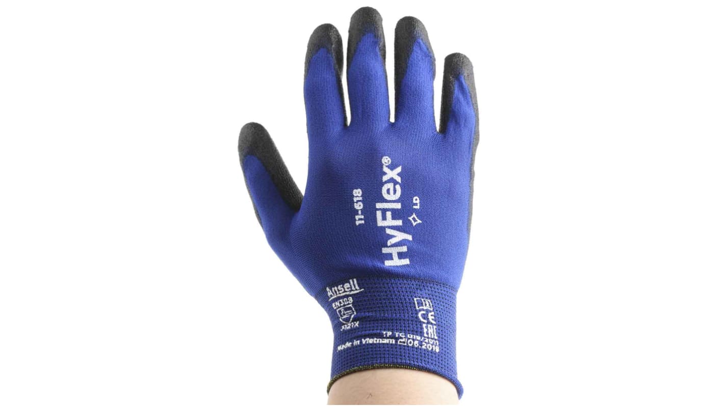 Ansell Hyflex Blue Nylon General Purpose Work Gloves, Size 9, Polyurethane Coating