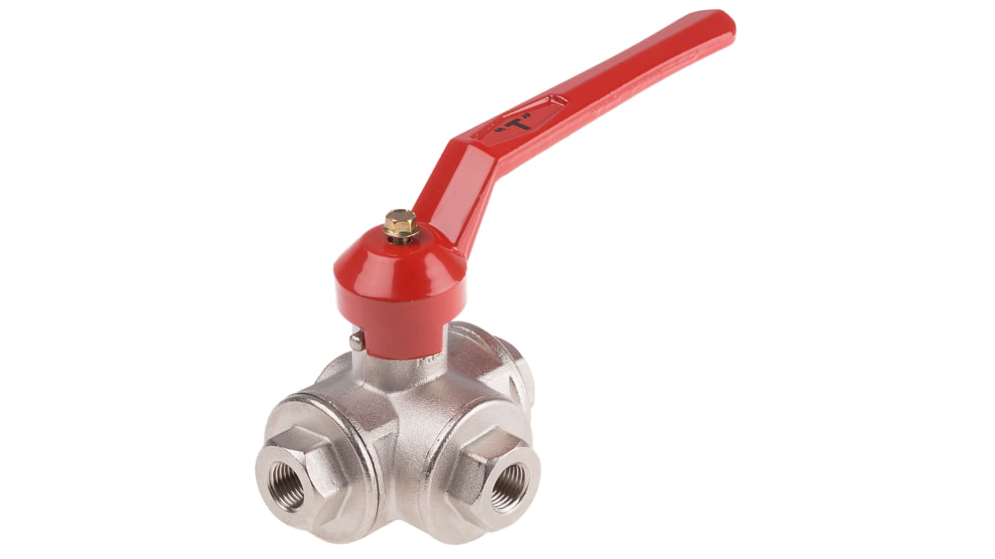 RS PRO Brass Reduced Bore Ball Valve 1/4 in BSPP 3 Way