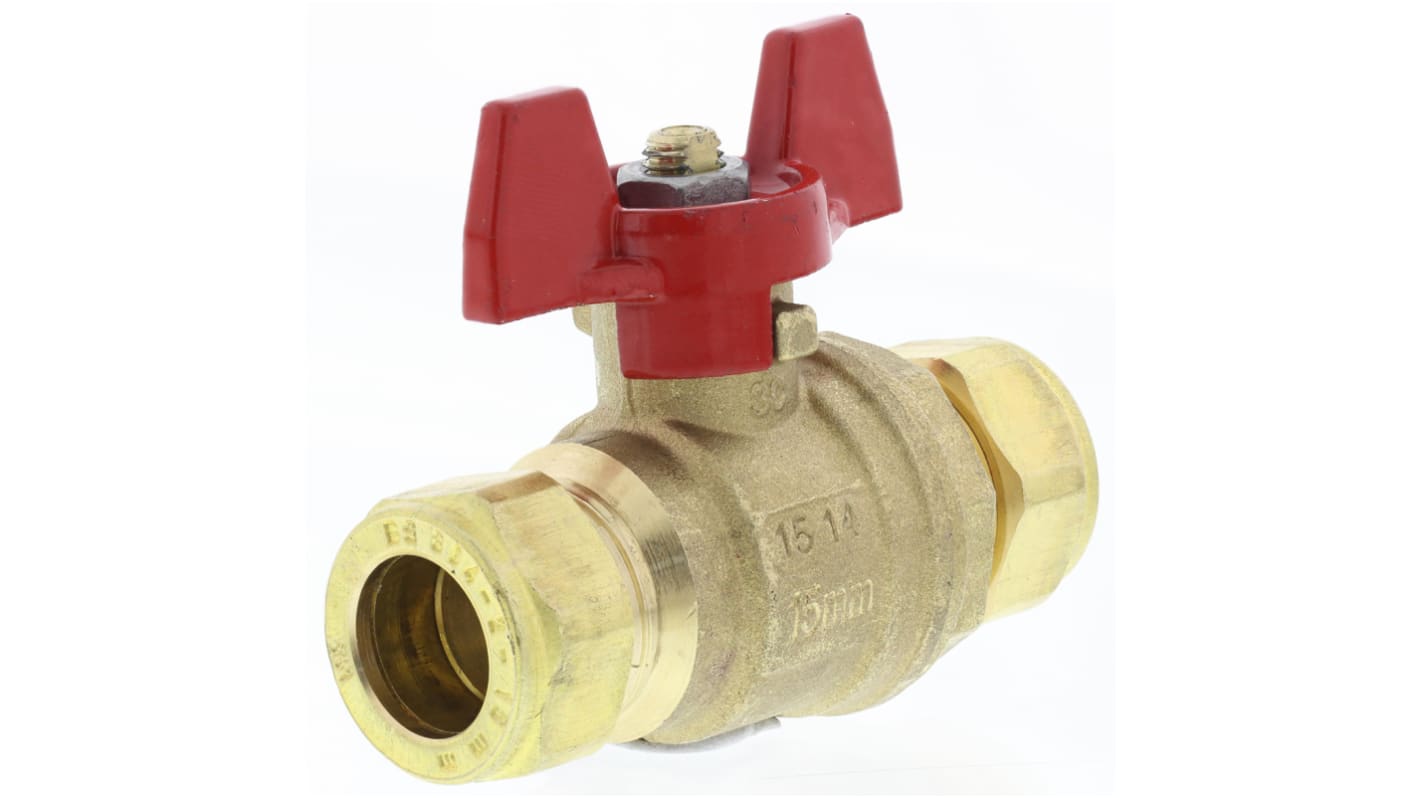 RS PRO Brass Reduced Bore, 2 Way, Ball Valve, 15mm