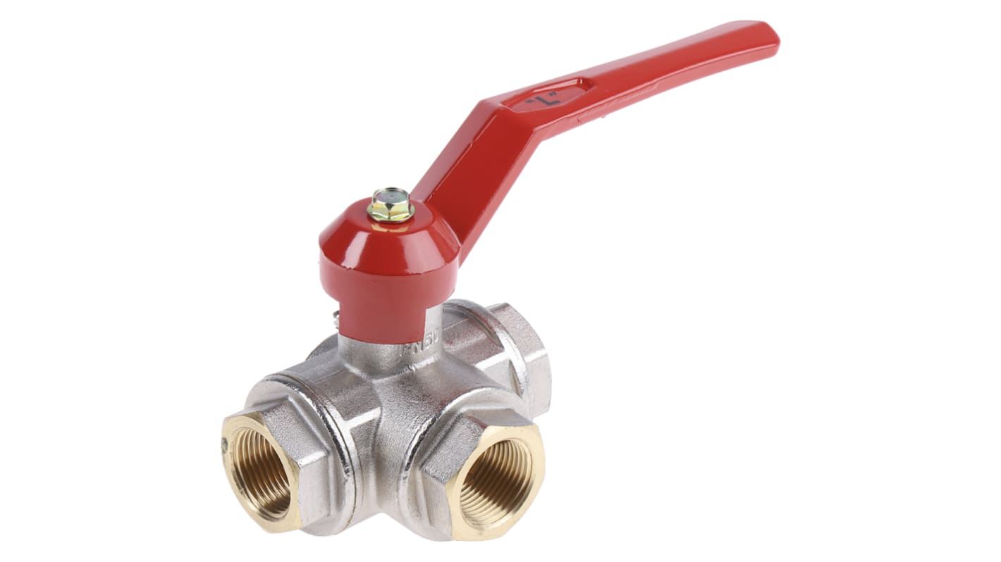 RS PRO Brass Reduced Bore, 3 Way, Ball Valve, BSPP 3/4in, 40bar Operating Pressure