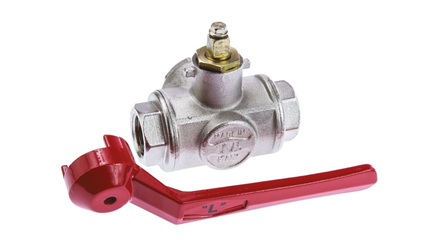 RS PRO Brass Reduced Bore, 3 Way, Ball Valve, BSPP 1/2in, 40bar Operating Pressure