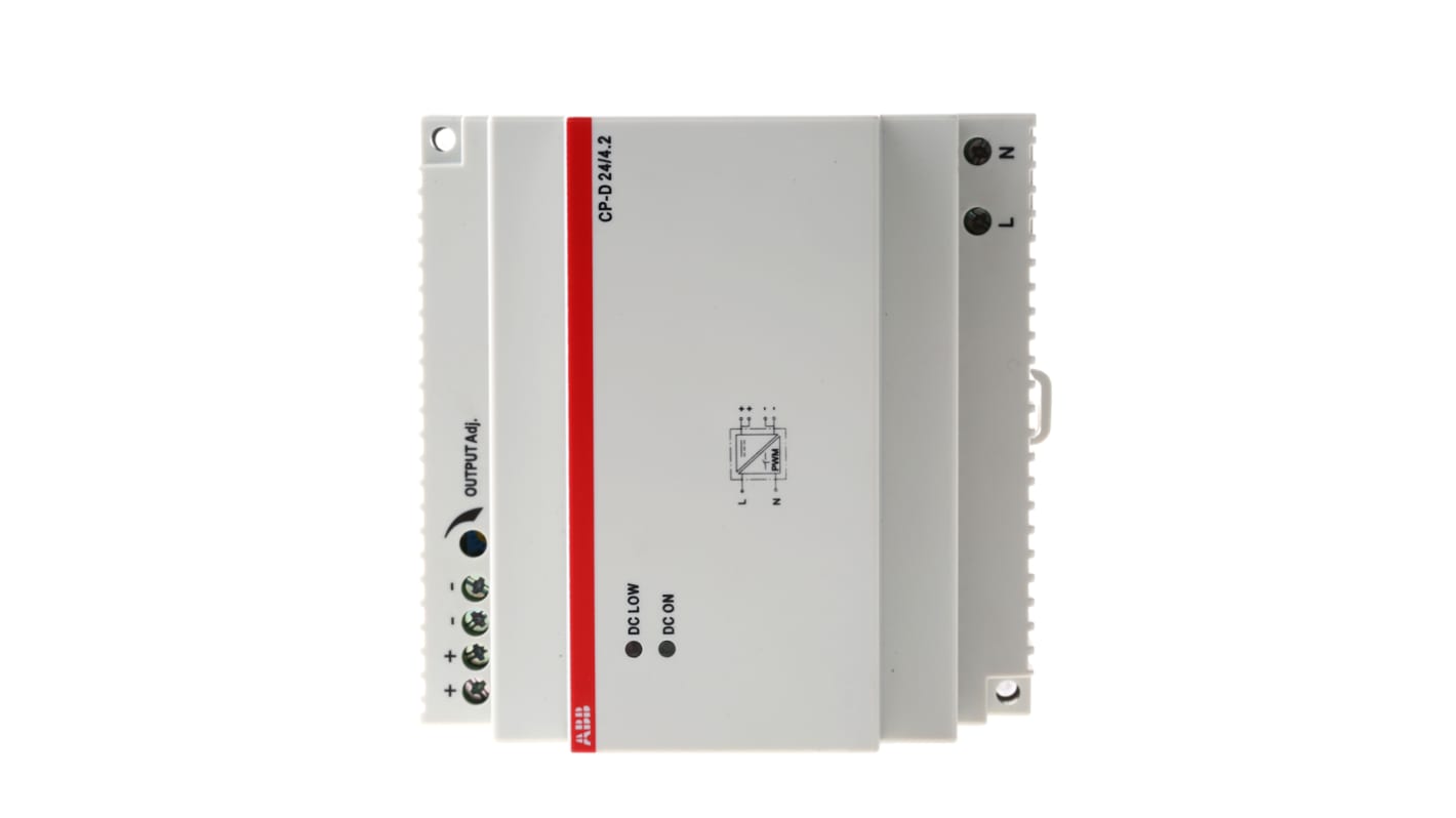 ABB CP-D -Phasen Getaktet DIN-Schienen Netzteil 100W, 90 → 264 V ac / 120 → 370V dc, 24V dc / 4.2A