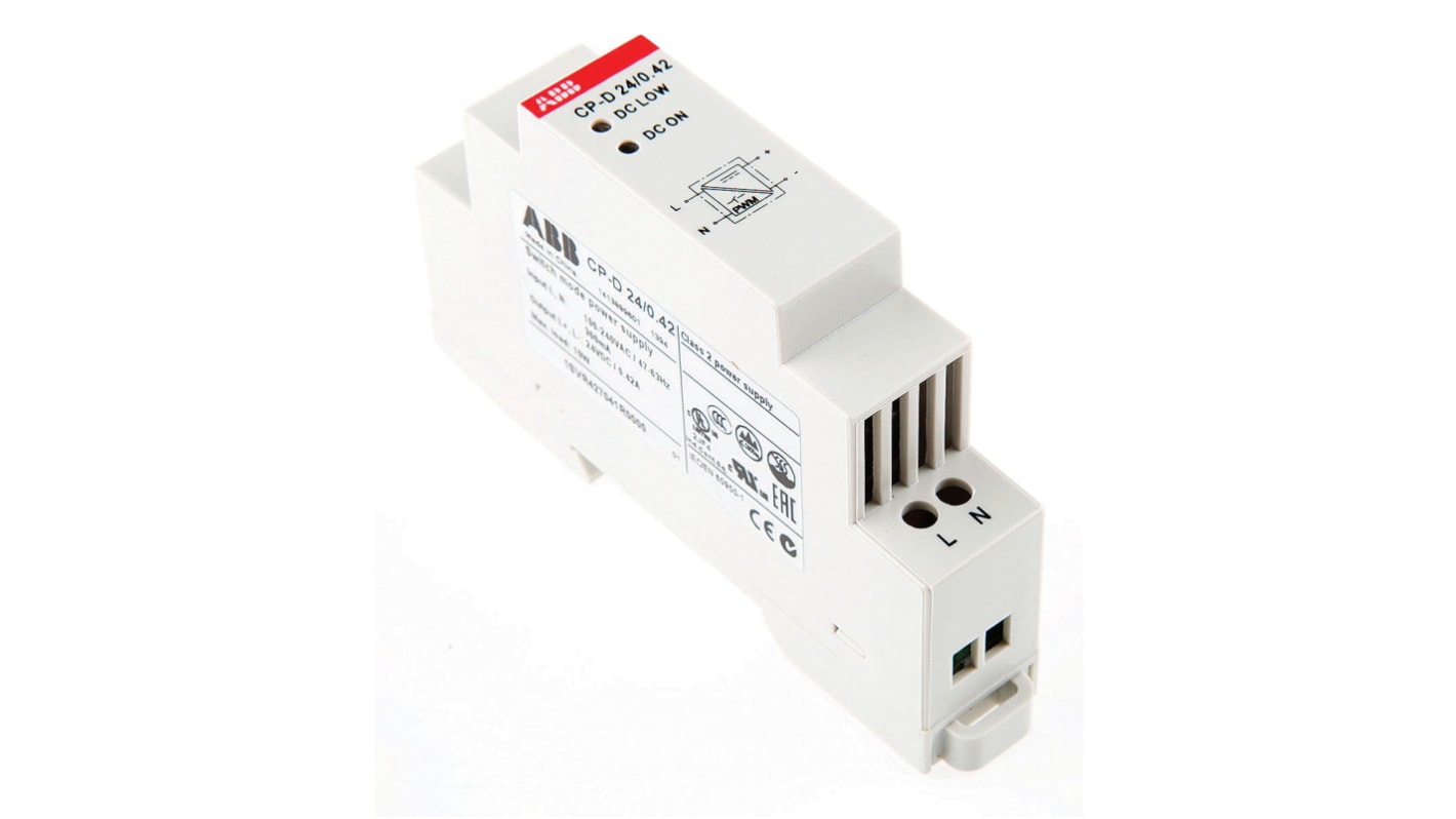 ABB CP-D -Phasen Getaktet DIN-Schienen Netzteil 10W, 90 → 264 V ac / 120 → 375V dc, 24V dc / 400mA