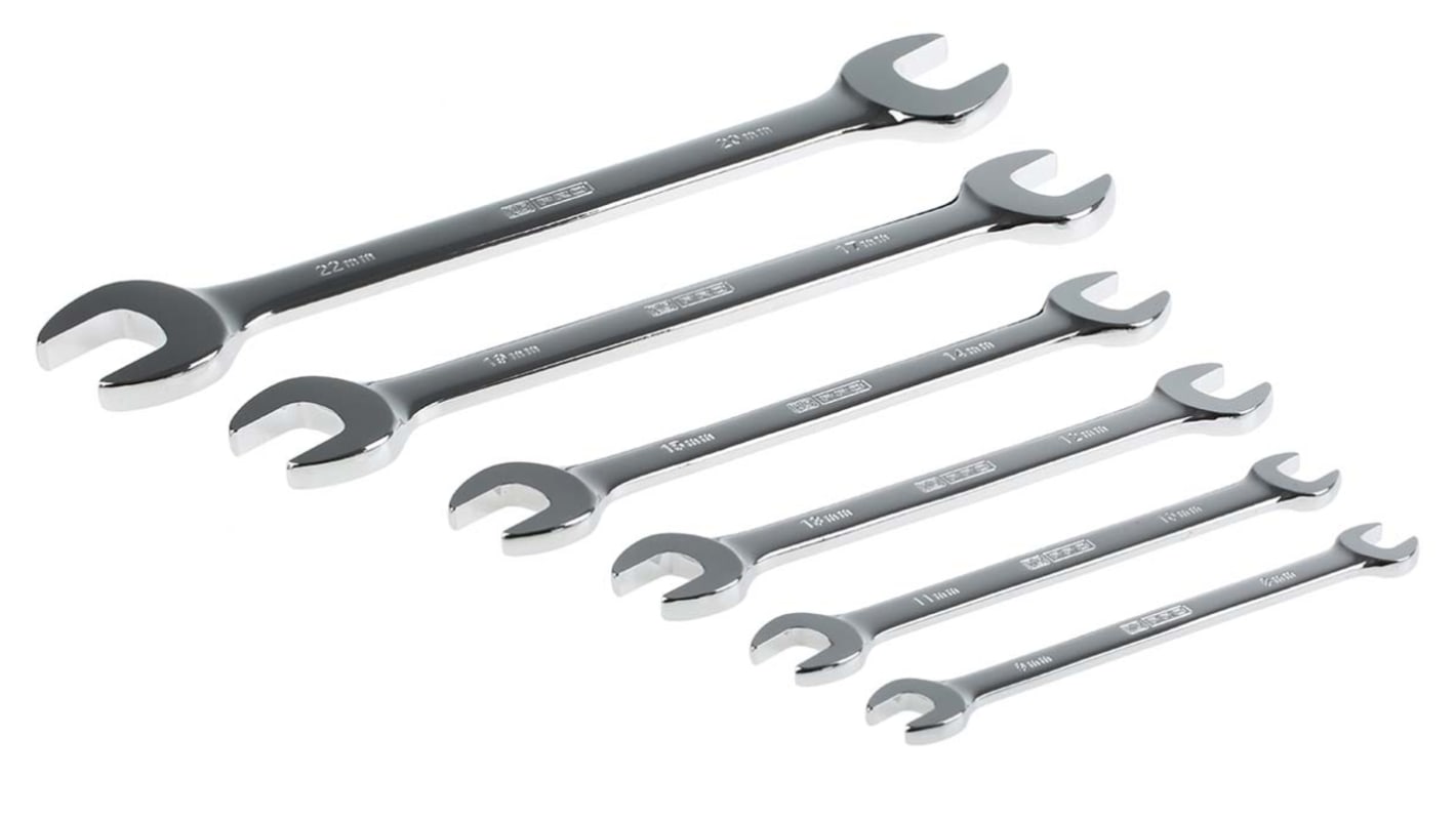 RS PRO 6-Piece Spanner Set, 8 x 9mm, 10 x 11mm, 12 x 13mm, 14 x 15mm, 17 x 19mm, 22 x 20mm, Chrome Vanadium Steel