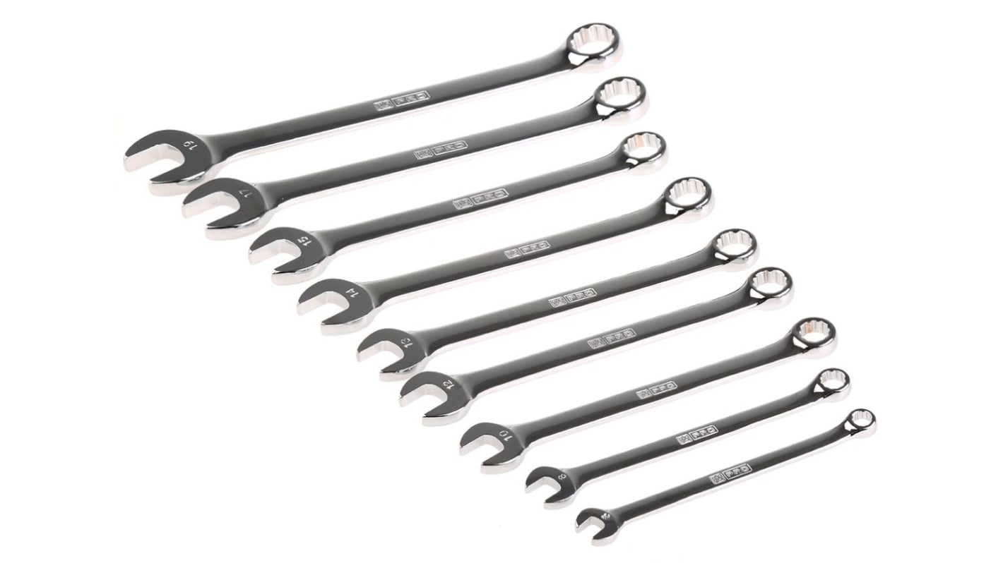 RS PRO 9-Piece Spanner Set, 6 → 19 mm, Chrome Vanadium Steel