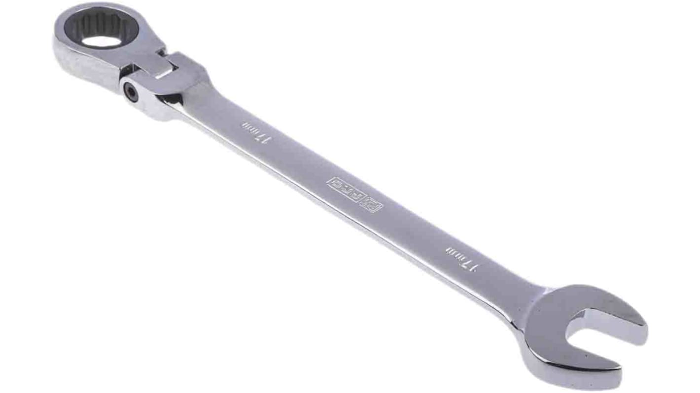 RS PRO Combination Ratchet Spanner, 17mm, Metric, Double Ended, 233 mm Overall