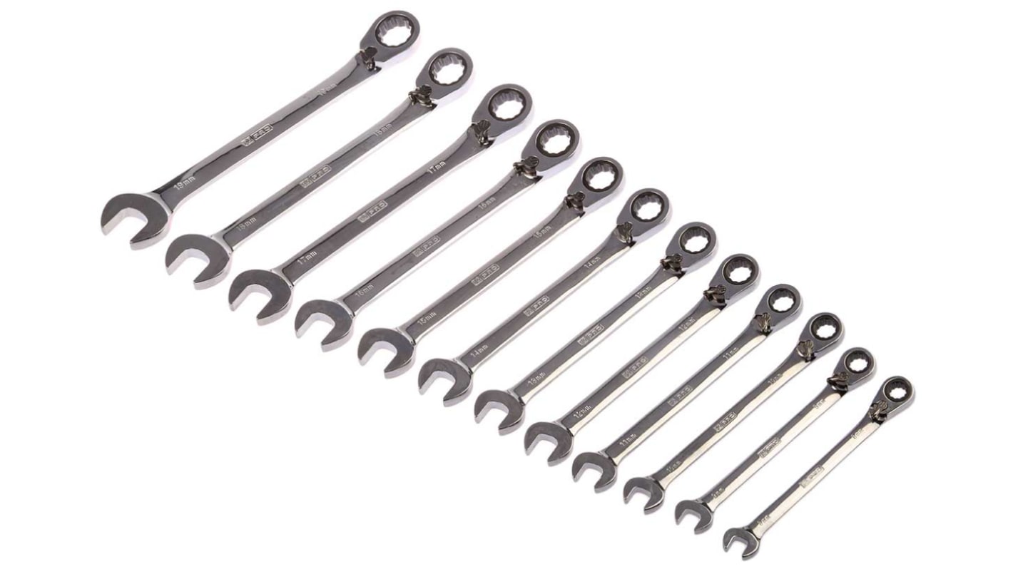 RS PRO 12-Piece Spanner Set, 8 → 19 mm, 8 → 19 mm, Chrome Vanadium Steel