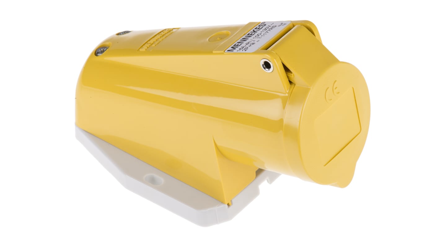 Mennekes IP44 Yellow Wall Mount 3P Right Angle Industrial Power Socket, Rated At 16A, 110 V