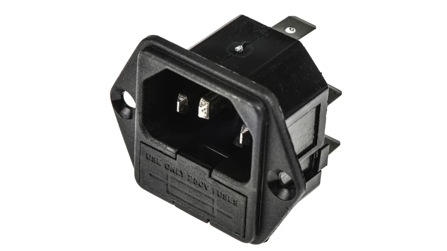 Bulgin Lige C14 IEC-konnektor, Han Panelmontering, Quick Connect, 10A 250 V, Sikringsstørrelse: 5 x 20mm