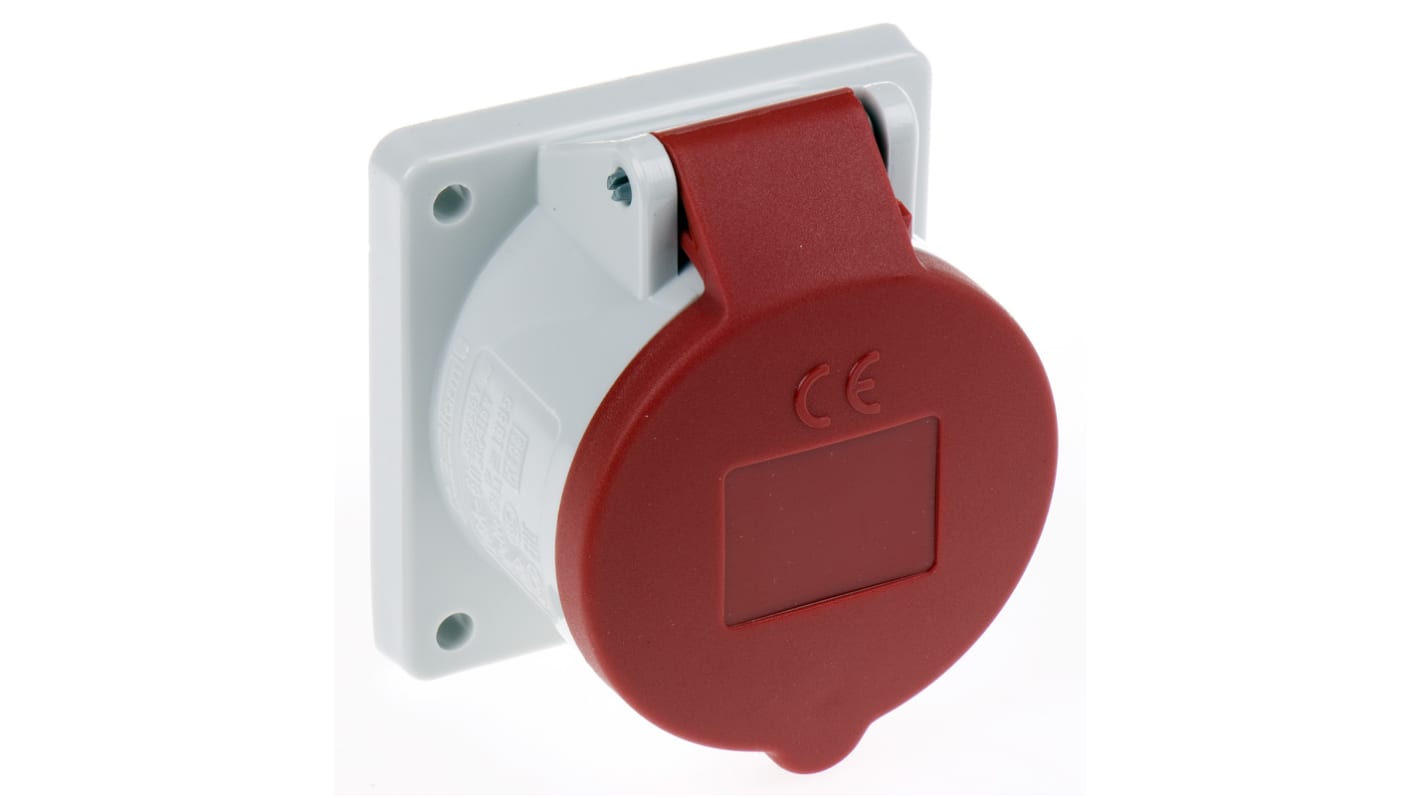 Conector de potencia industrial Hembra, Formato 3P + N + E, Orientación Recto, Rojo, 400 V, 16A, IP44