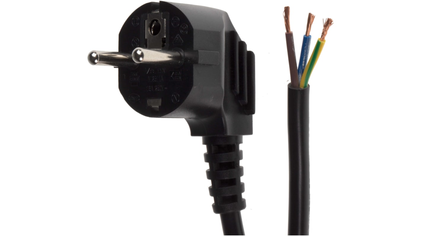 RS PRO Netzkabel, A offenes Ende, B Typ F Deutscher Schuko-Stecker / Stecker, 10 A, 3m Schwarz 250 V