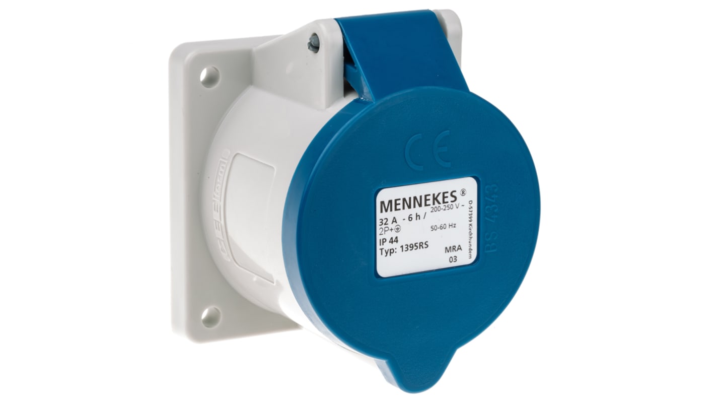 MENNEKES IP44 Blue Panel Mount 3P Industrial Power Socket, Rated At 32A, 230 V