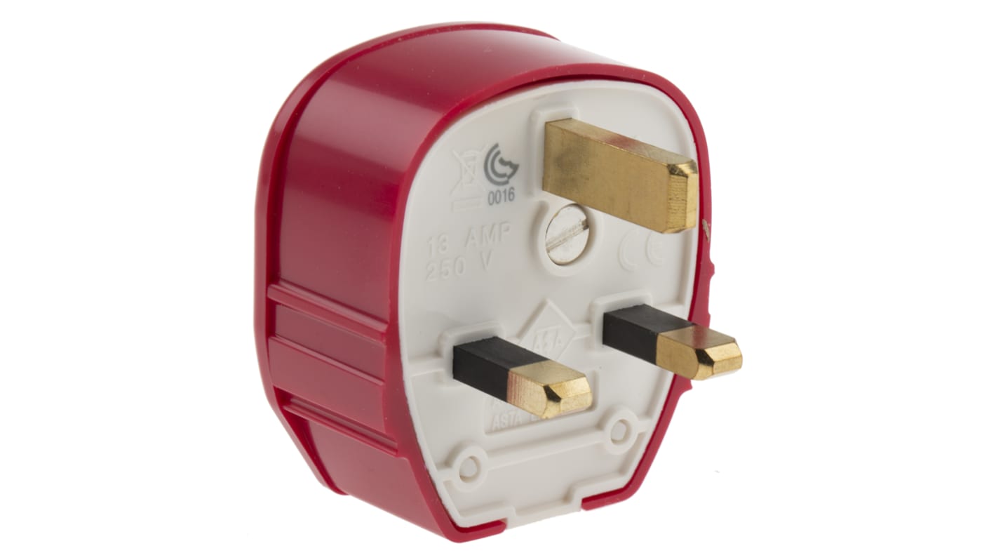Clavija MK Electric de 2P+E de color Rojo, para Reino Unido, 13A, Montaje de Cable