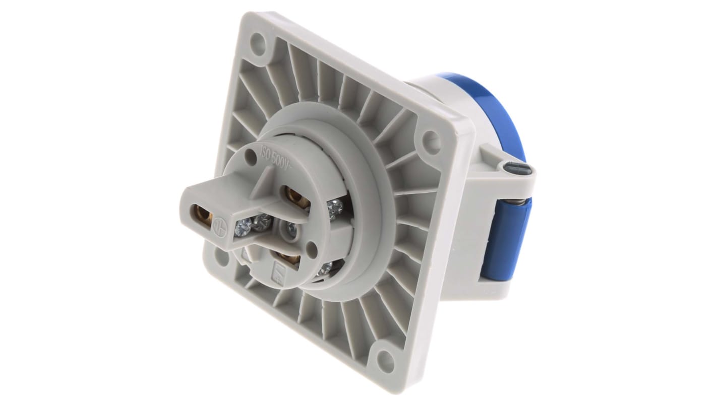 Conector de potencia industrial Hembra, Formato 3P, Orientación Recto, Azul, 230 V, 16A, IP44