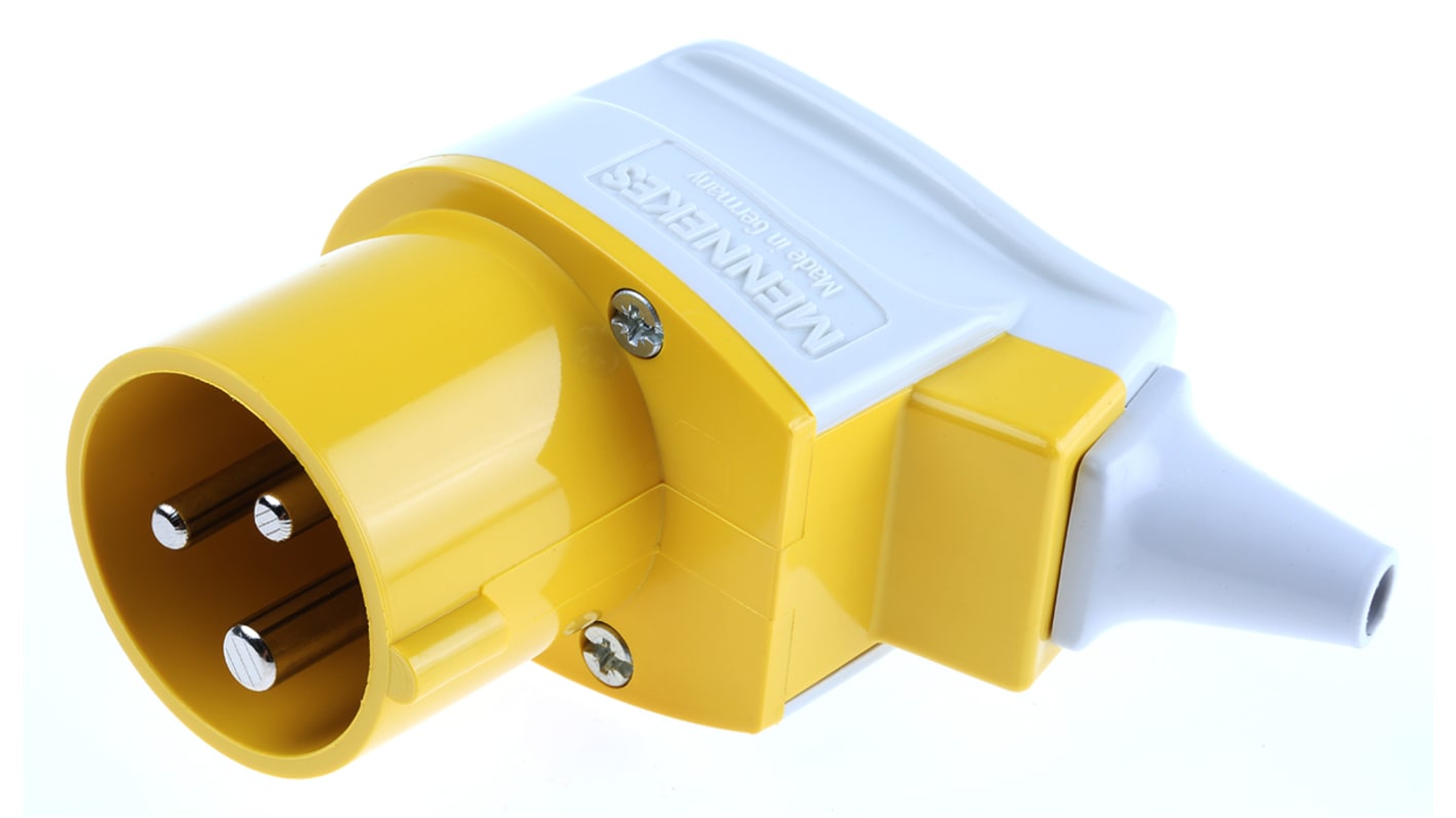 MENNEKES IP44 Yellow Cable Mount 3P Industrial Power Plug, Rated At 16A, 110 V