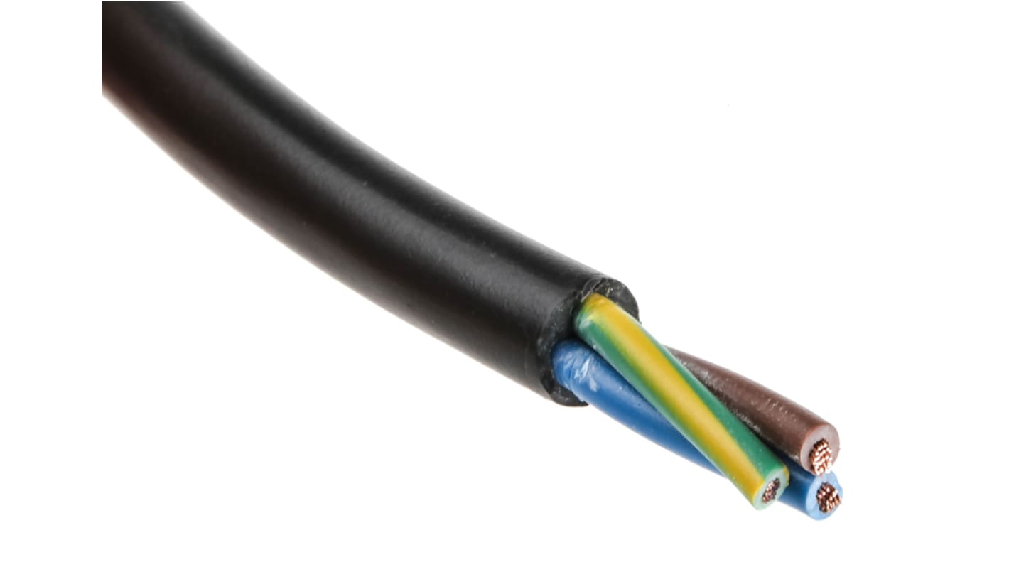 Cable de alimentación 3183Y H05VV-F RS PRO de 3 núcleos, 0,75 mm², Ø ext. 6.65mm, long. 100m, 500 V / 6 A, funda de