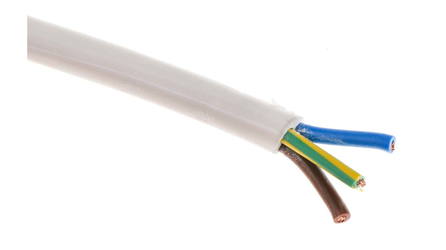 Cable de alimentación 2183Y H03VV-F RS PRO de 3 núcleos, 0.75 mm², Ø ext. 6.7mm, long. 50m, 300 V / 6 A, funda de PVC,