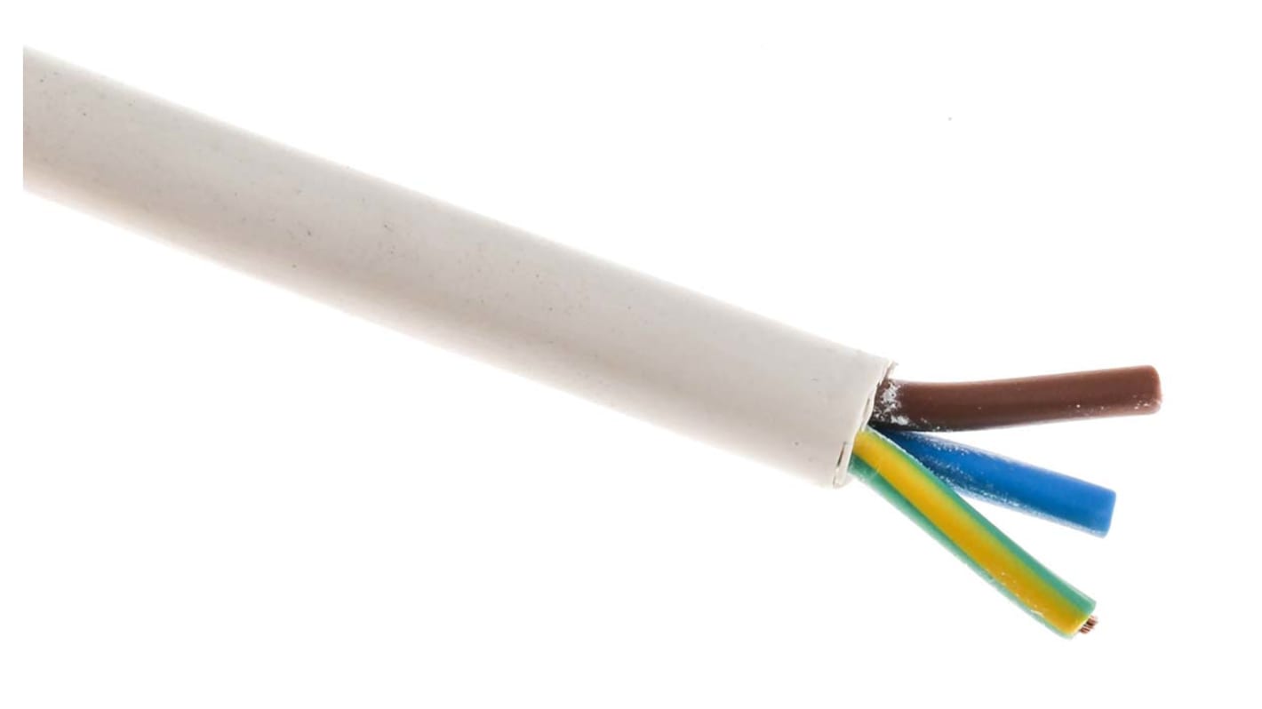 Cable de alimentación 3183Y H05VV-F RS PRO de 3 núcleos, 1 mm², Ø ext. 7.1mm, long. 100m, 500 V / 10 A, funda de PVC,