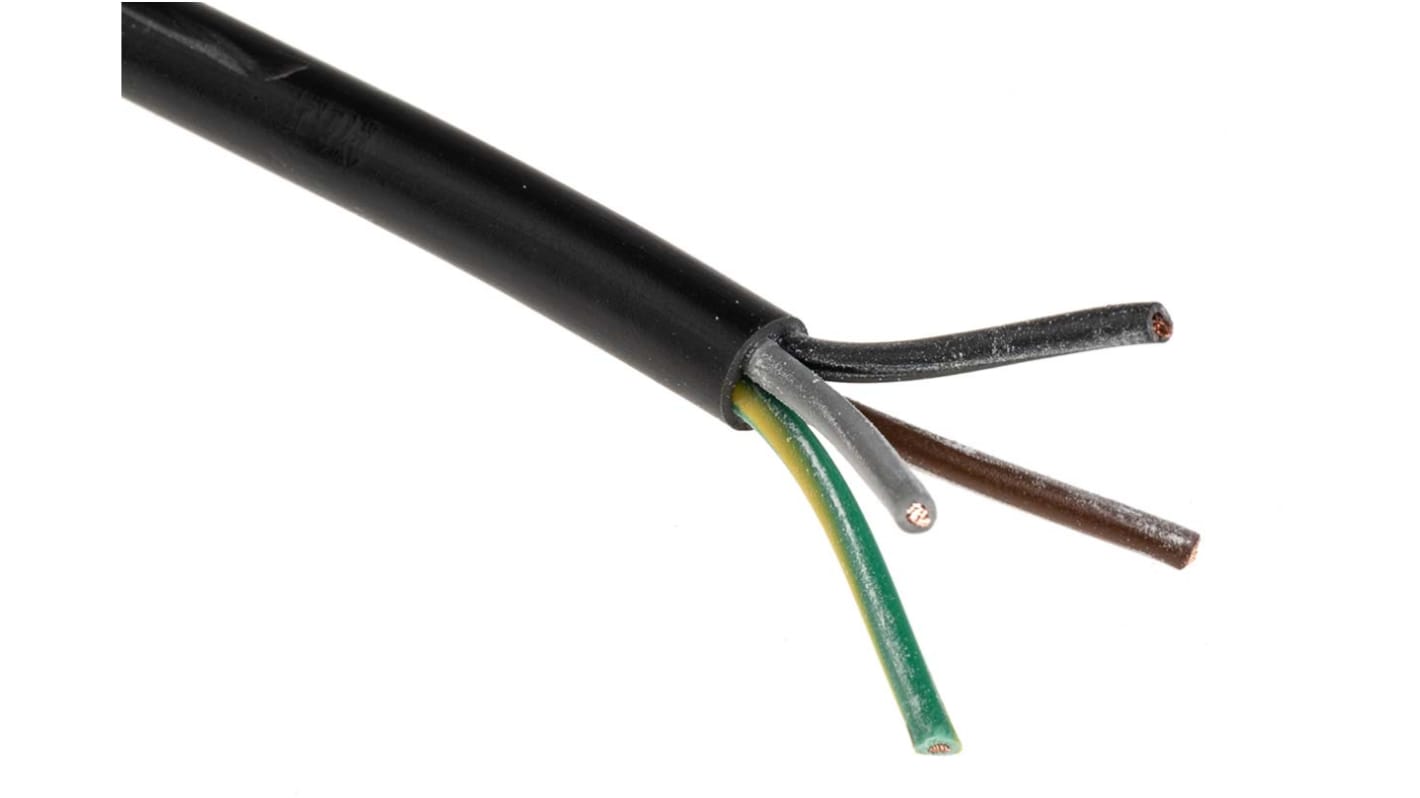 RS PRO Netzkabel, 4-adrig Typ 3184Y Schwarz x 0,75 mm /Ø 8.3mm 6 A, 100m, 500 V, PVC