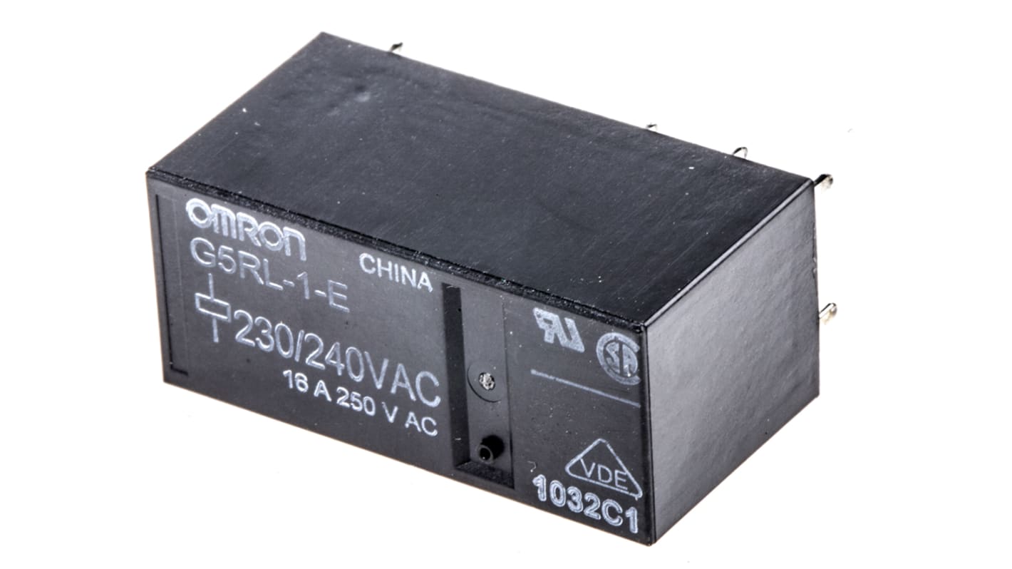 G5RL1E AC230/240 Omron PCB Mount Power Relay, 240V ac Coil, 16A Switching Current, SPDT RS