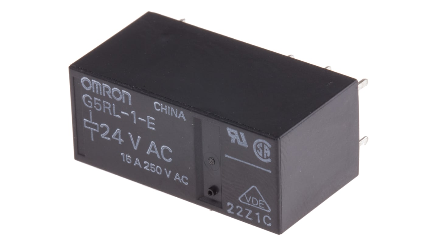 Relé de potencia sin enclavamiento Omron G5RL de 1 polo, SPDT, bobina 24V ac, 16A, Montaje en PCB