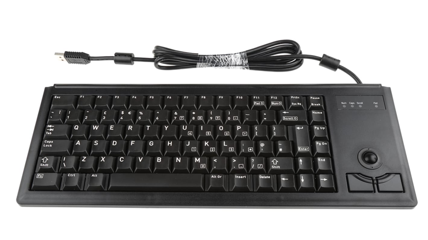 CHERRY Trackball-Tastatur QWERTY (GB) Kabelgebunden Schwarz USB Kompakt, 370 x 139 x 19.6mm