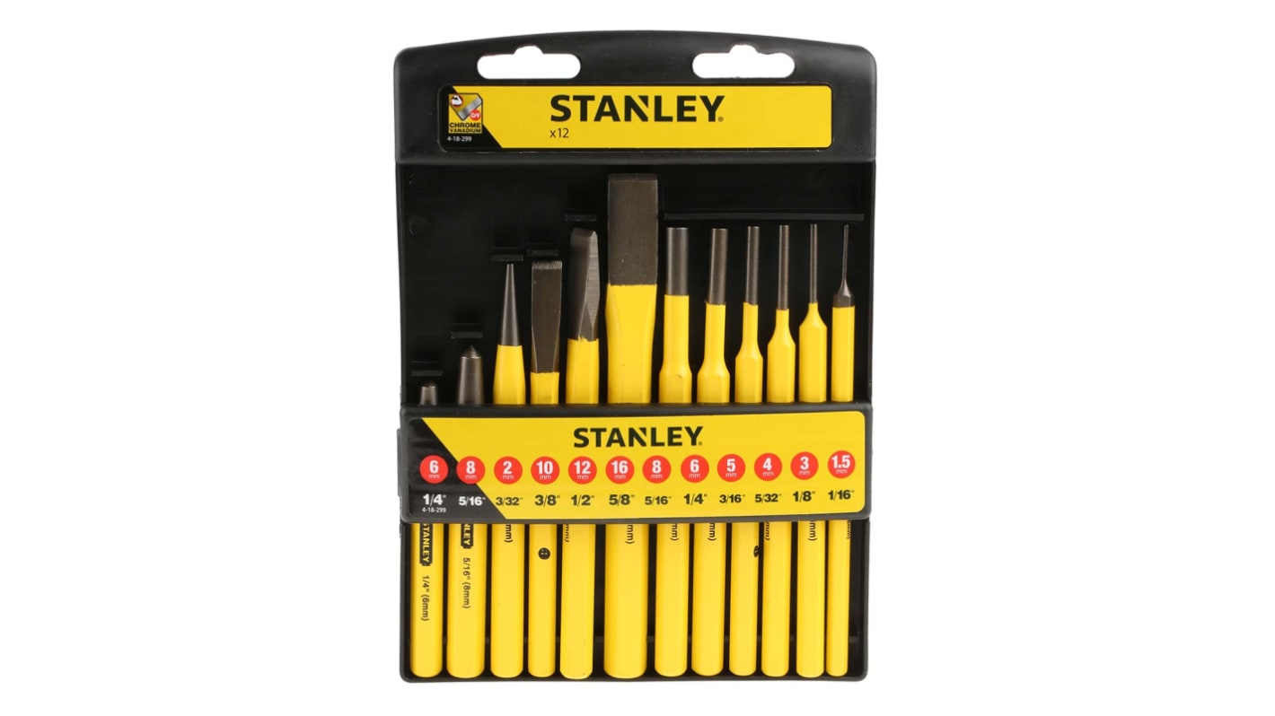 Stanley Splintentreiber Satz, Ø 1,5 → 6 mm, 12-teilig, Durchschlag