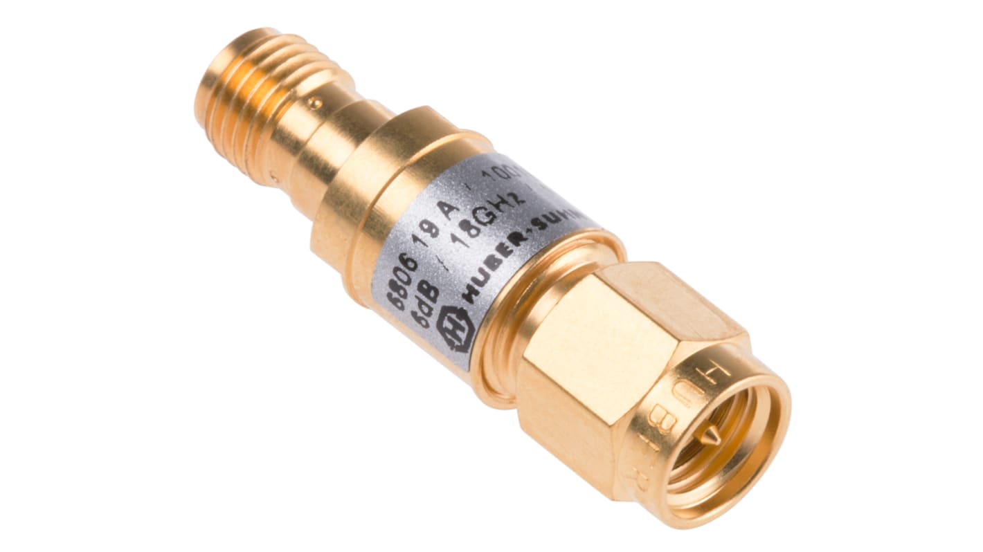 Atenuador de RF Huber+Suhner 6806.19.A, 50Ω, Conector macho a conector hembra SMA 6dB, DC → 18GHz