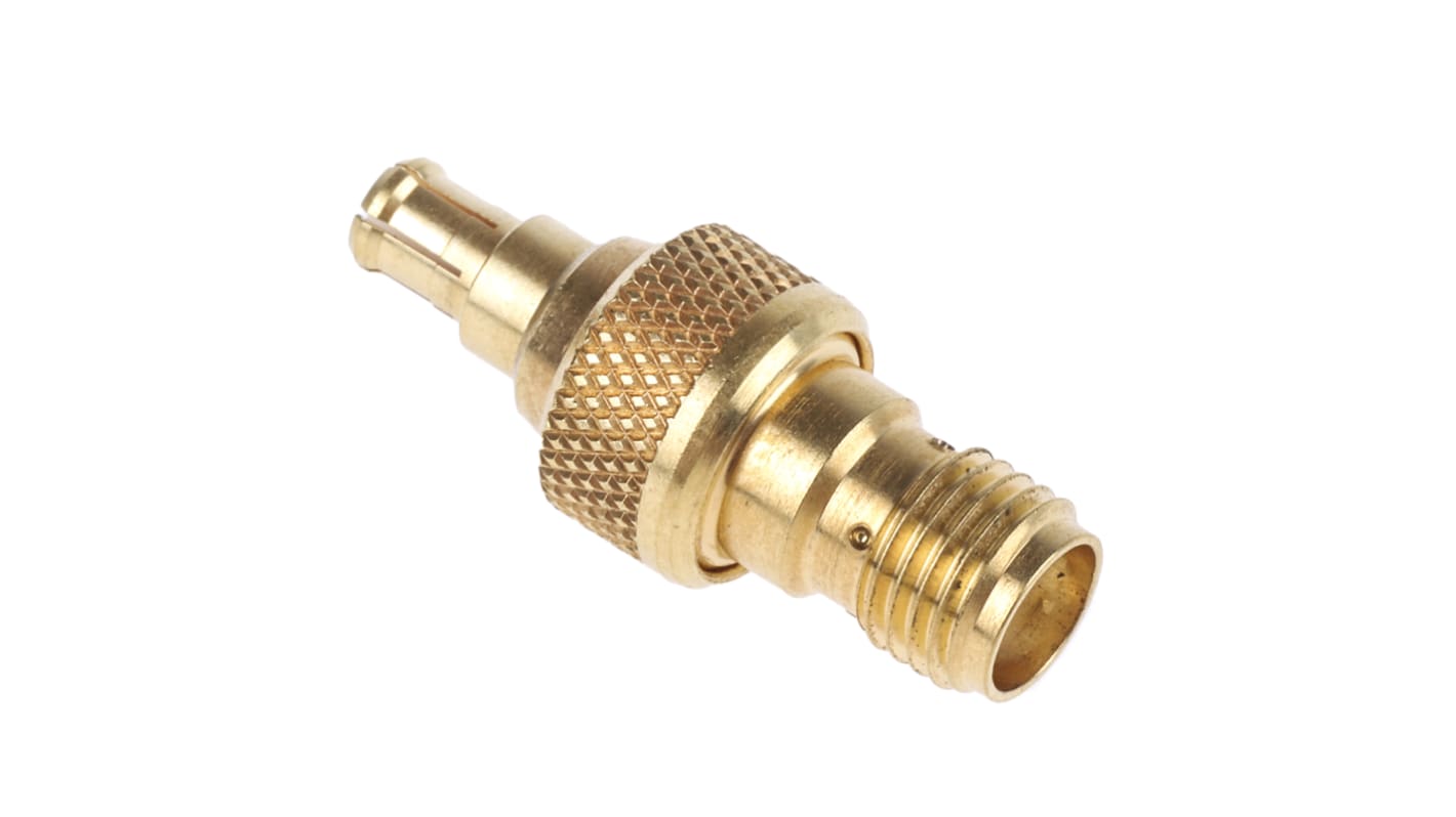 Adaptador de RF Huber+Suhner 33_MCX-SMA-50-1/111_UE 50Ω, Macho Recta MCX a Hembra SMA, 6GHz Normal Oro