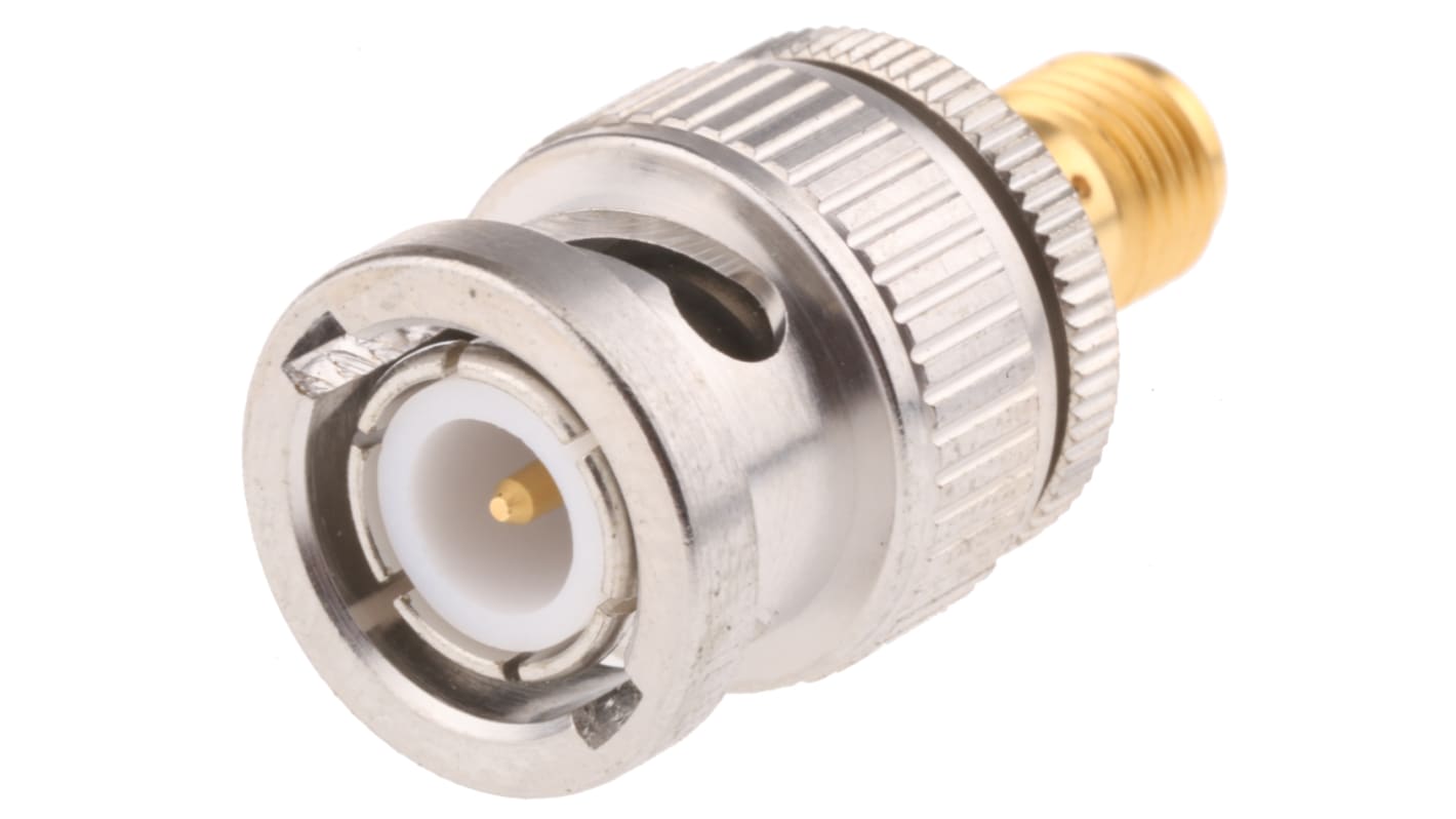 Huber+Suhner 50Ω RF adapter, Lige, A: BNC Han til B: SMA Hun Gold, White Bronze Normal