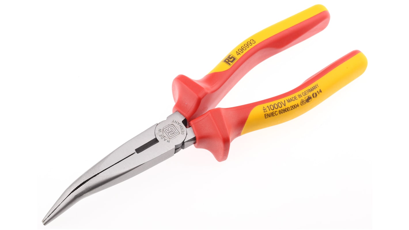 RS PRO Long Nose Pliers, 200 mm Overall, Bent Tip