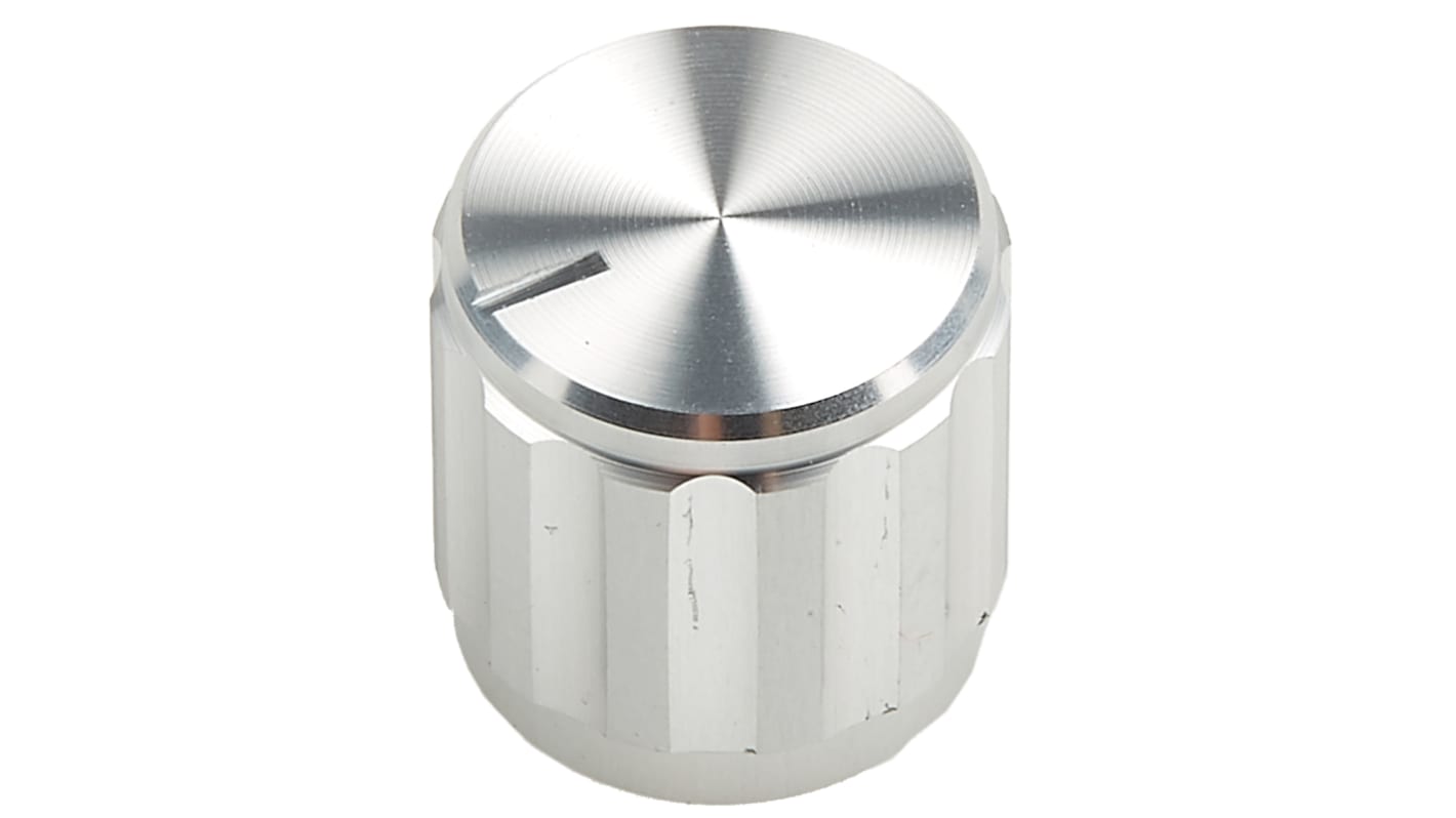 RS PRO Potentiometer Drehknopf silbern, Zeiger Weiß Ø 15mm x 15mm x 13mm, Rund Schaft 6.4mm