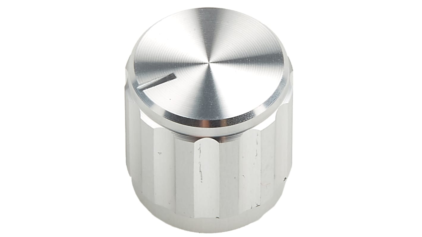 RS PRO 15mm Silver Potentiometer Knob for 6.4mm Shaft Splined