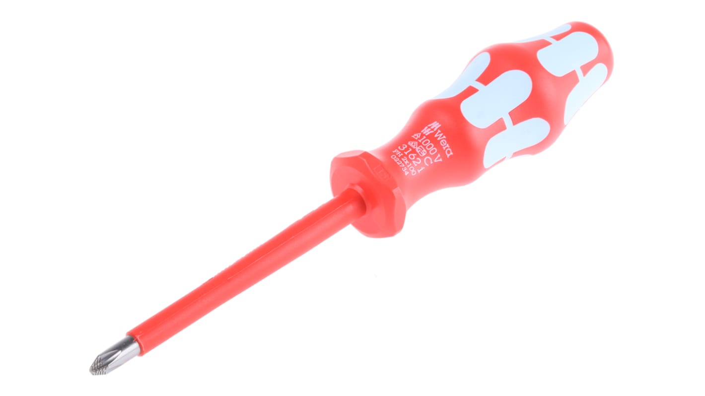 Wera Phillips Insulated Screwdriver, PH2 Tip, 100 mm Blade, VDE/1000V, 161 mm Overall