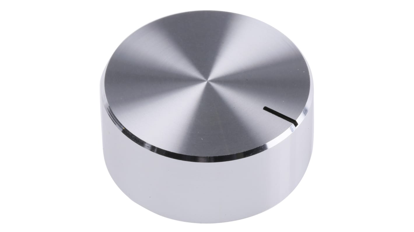 RS PRO 32mm Silver Potentiometer Knob for 6.4mm Shaft Splined RS