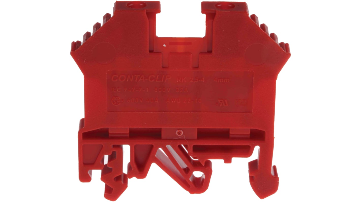 Bloc de jonction rail DIN RS PRO, 0.2 → 4mm², Rouge