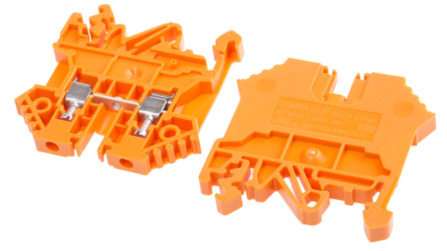 Bloc de jonction rail DIN RS PRO, 0.2 → 2.5mm², Orange