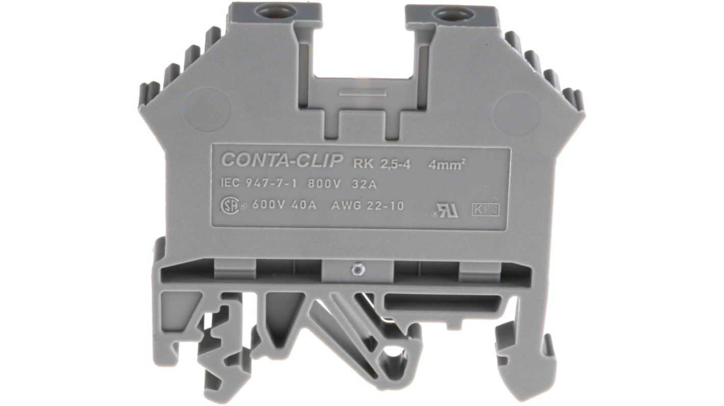 RS PRO Grey DIN Rail Terminal Block, 0.2 → 4mm², Single-Level