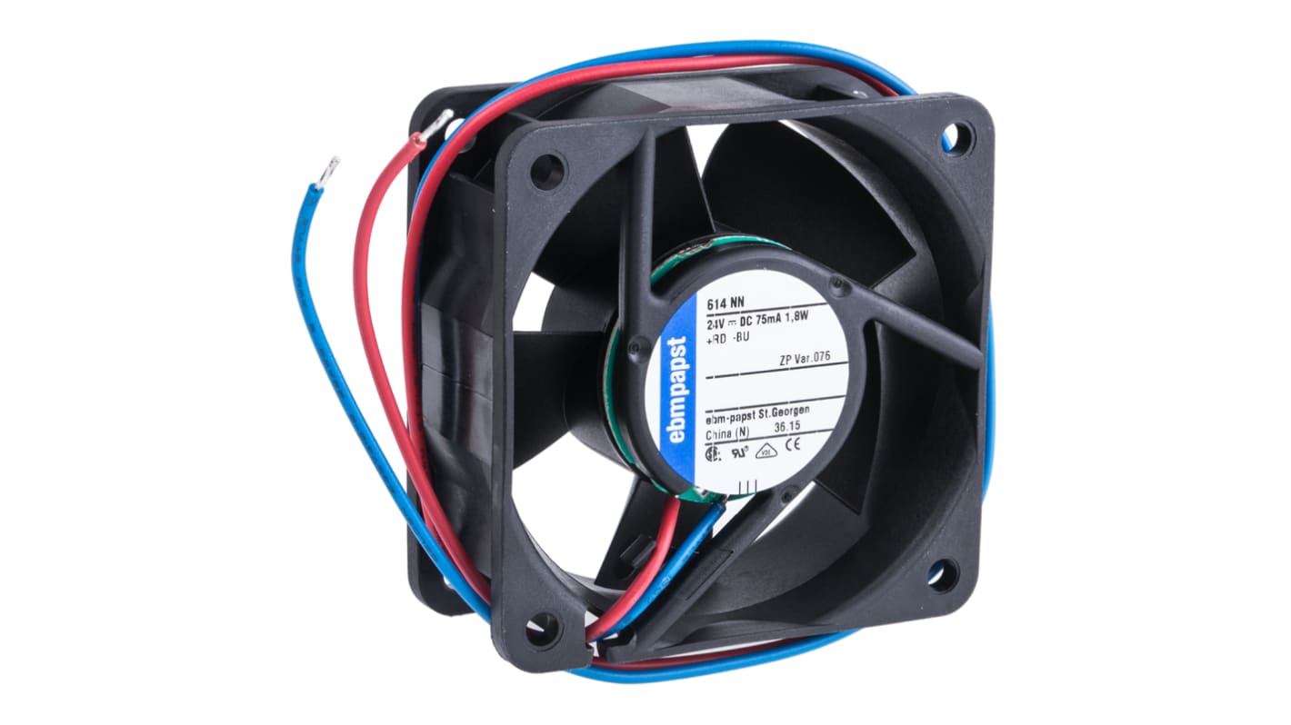 ebm-papst 600 N Series Axial Fan, 24 V dc, DC Operation, 42m³/h, 1.8W, 75mA Max, 60 x 60 x 25mm