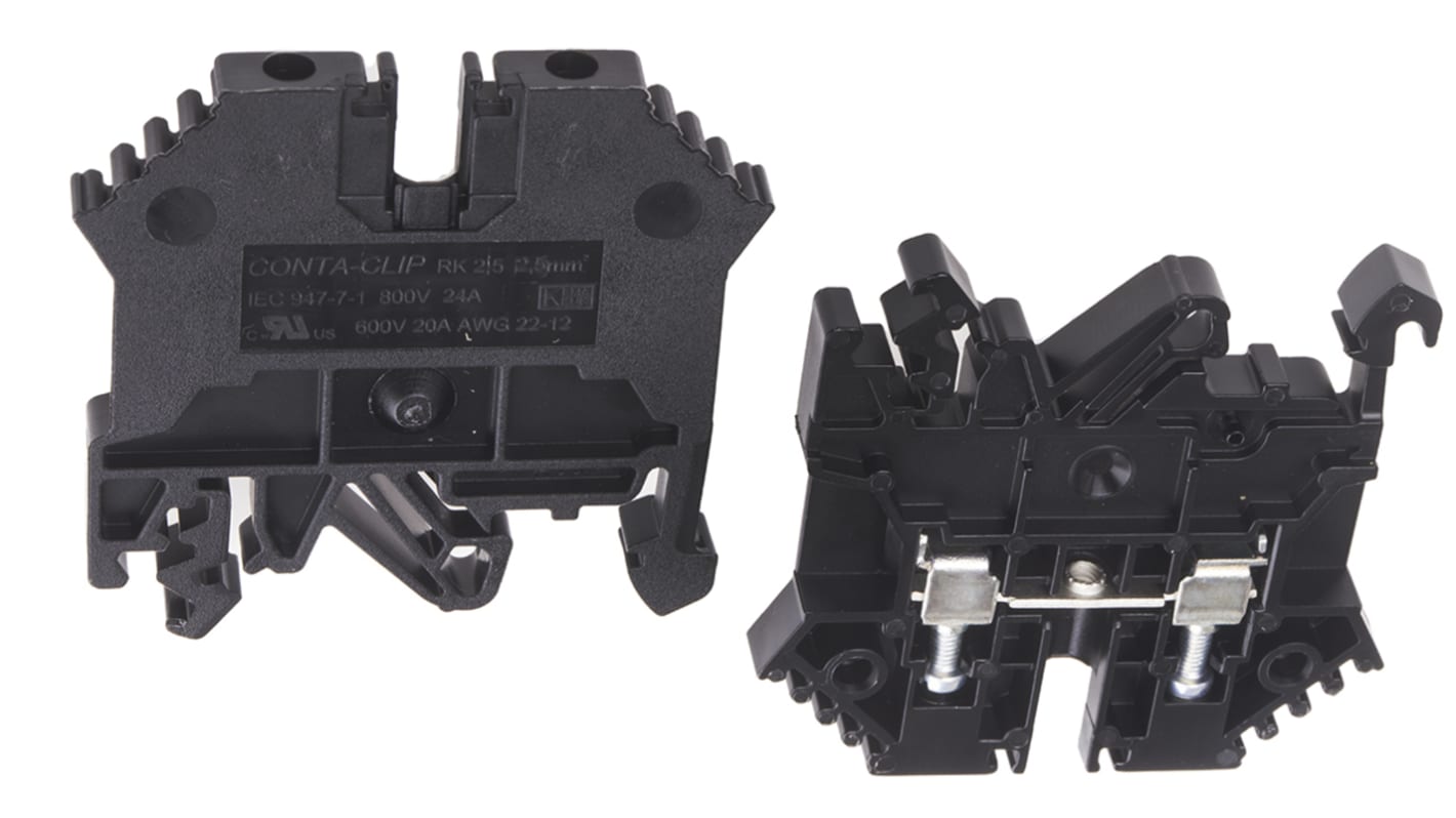 RS PRO Black DIN Rail Terminal Block, 0.2 → 2.5mm², Single-Level