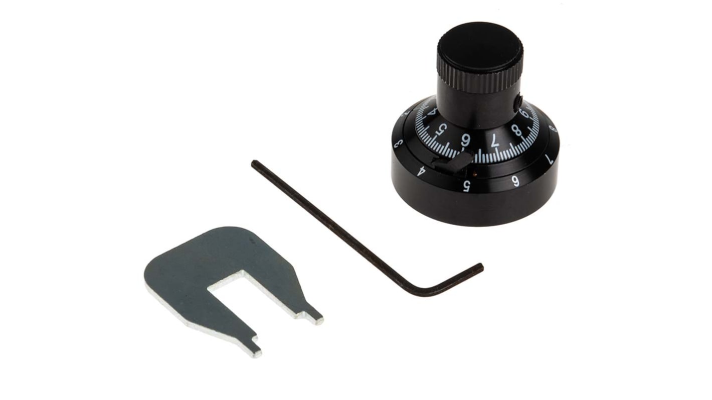 RS PRO 7.2mm Black Potentiometer Knob for 6.35mm Shaft Splined RS