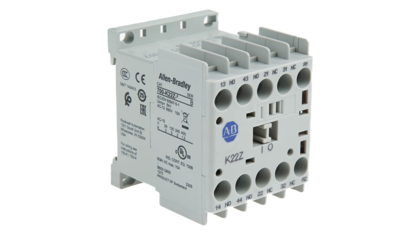 Contattore Allen Bradley, serie 700K, 4 poli, 2NC, 10 A, bobina 230 V c.a.