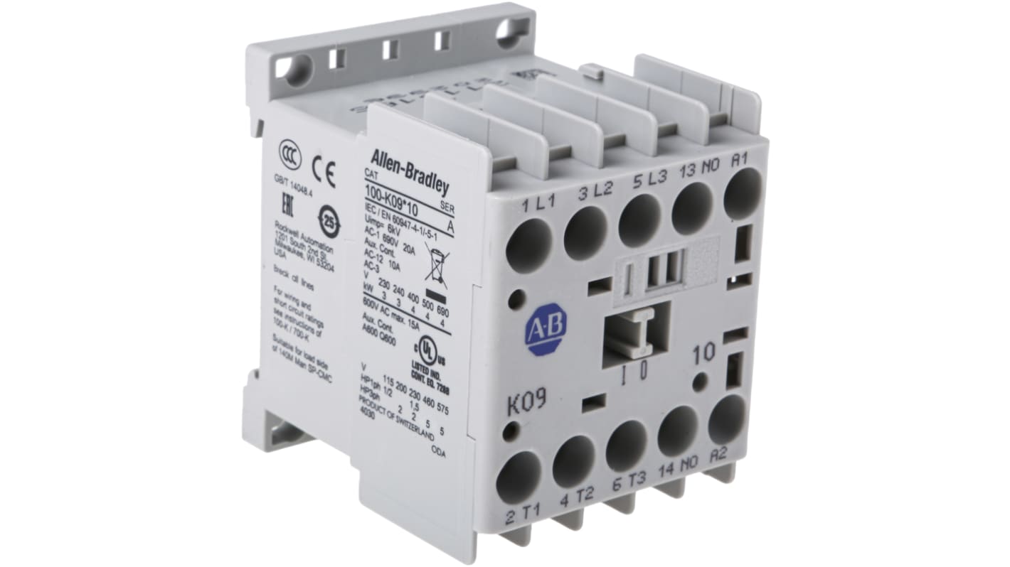 Allen Bradley 100 Series 100K Contactor, 24 V dc Coil, 3-Pole, 9 A, 4 kW, 3NO, 690 V ac