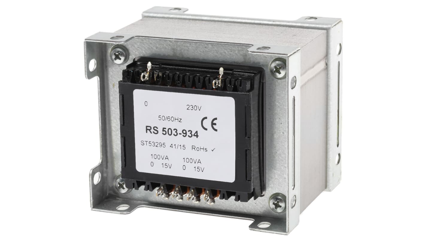 RS PRO, Chassismonteret transformer, 200VA, Udgange: 2, Sekundær: 15V ac