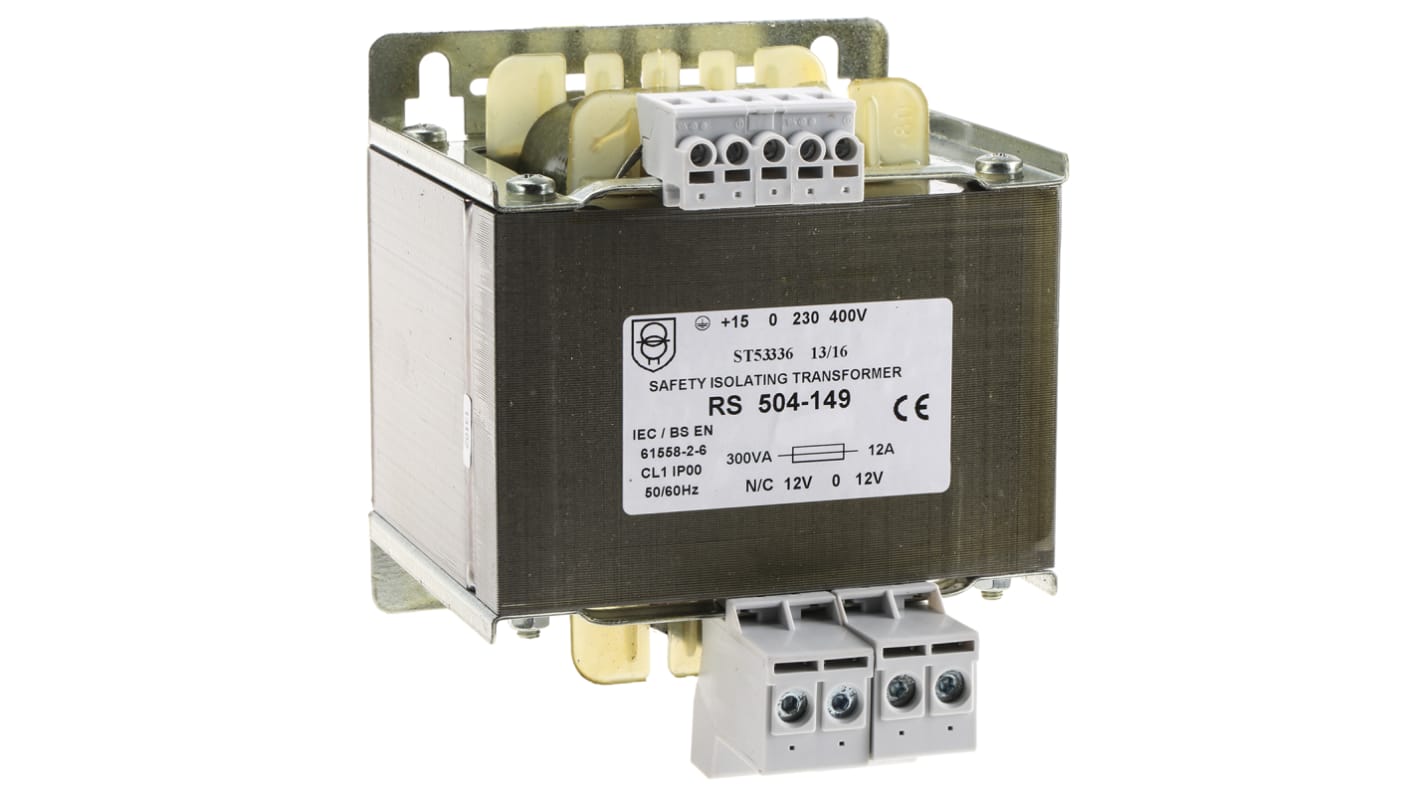 RS PRO 300VA 1 Output Chassis Mounting Transformer, 12V ac, IEC 61558-2-6